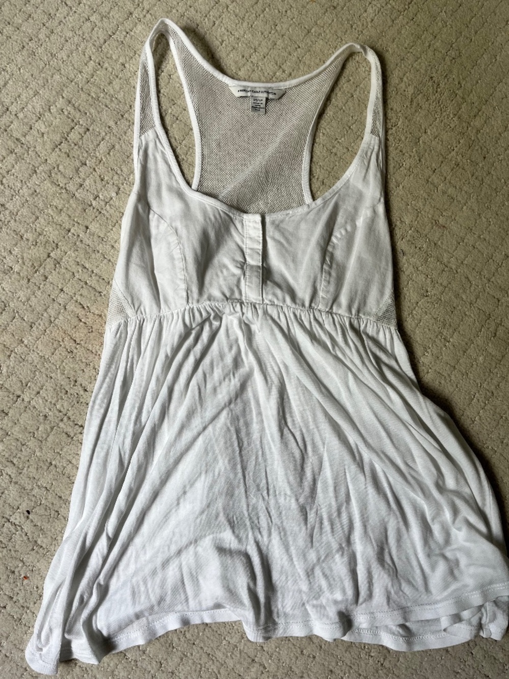 American Eagle White Babydoll Tank Top Mesh Racerback Flowy Summer Cami Sz XS